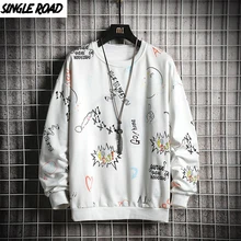 SingleRoad толстовка с круглым вырезом на шее с Для мужчин белая куртка с граффити, толстовка в стиле хип-хоп Харадзюку Японская уличная одежда с капюшоном Для женщин пуловер
