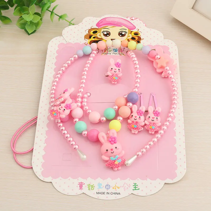Children's necklace, baby hair clip, princess hair decoration, cartoon head rope, 6 sets of sets, gift boxes
