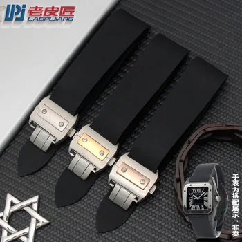 

Rubber Watchband 23mm 25mm for S-antos 100 W2020007|2020008 watch strap black Waterproof silicone bracelet mens watch band