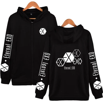

EXO Ablum Printed Autumn And Winter Pocket Zipper Ladies Hoodies Korean Version Of The New Harajuku Casual Kpop Sweatshirts