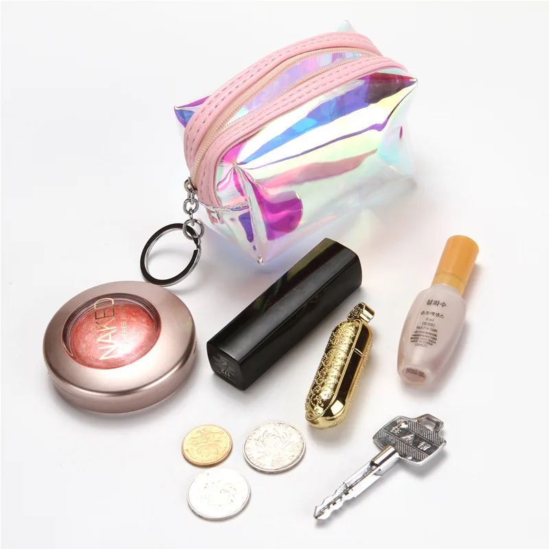 

PVC Laser Colorful Transparent Coin Purses Zipper Girls Coin Purses Women Wallets Small Clear Coin Wallet Zipper Pouch Key Ring
