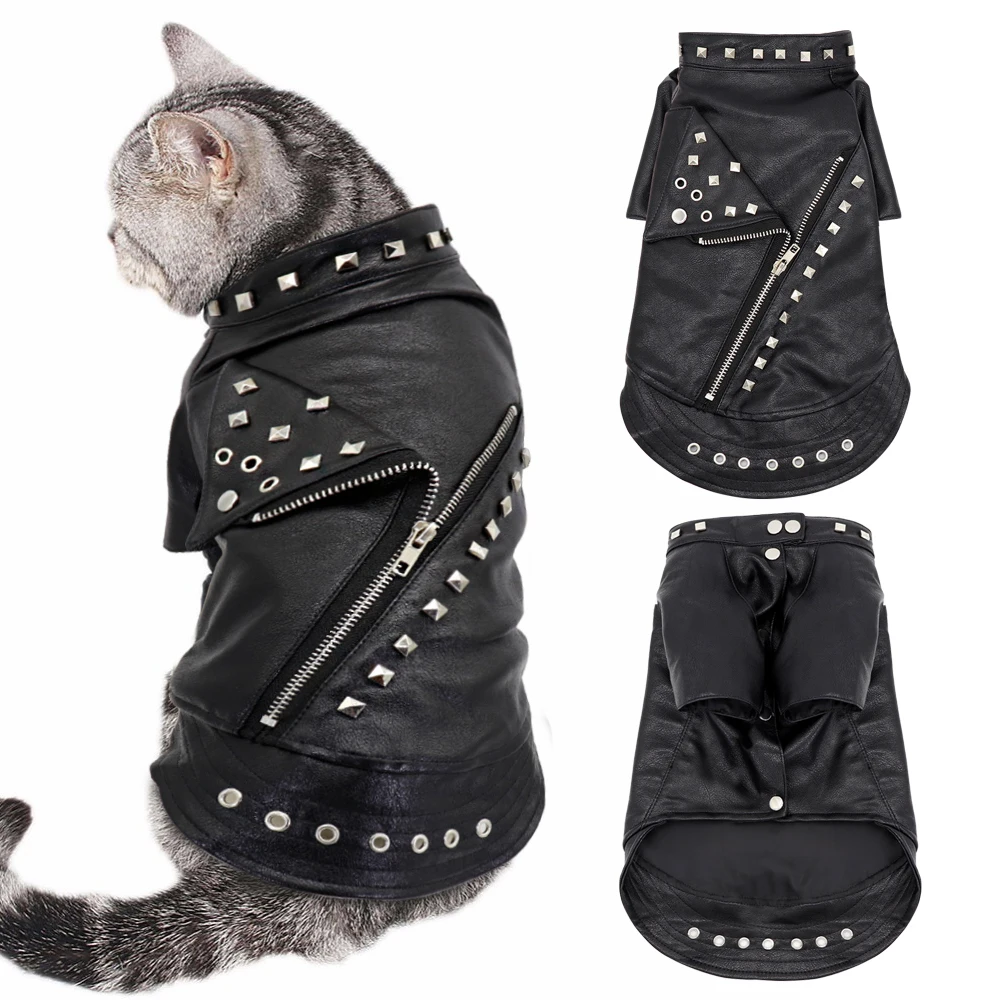 

Cool Leather Dog Jacket Coat Warm Winter Dog Clothes French Bulldog Waterproof Pet Clothing Outfit for Small Medium Dogs Black
