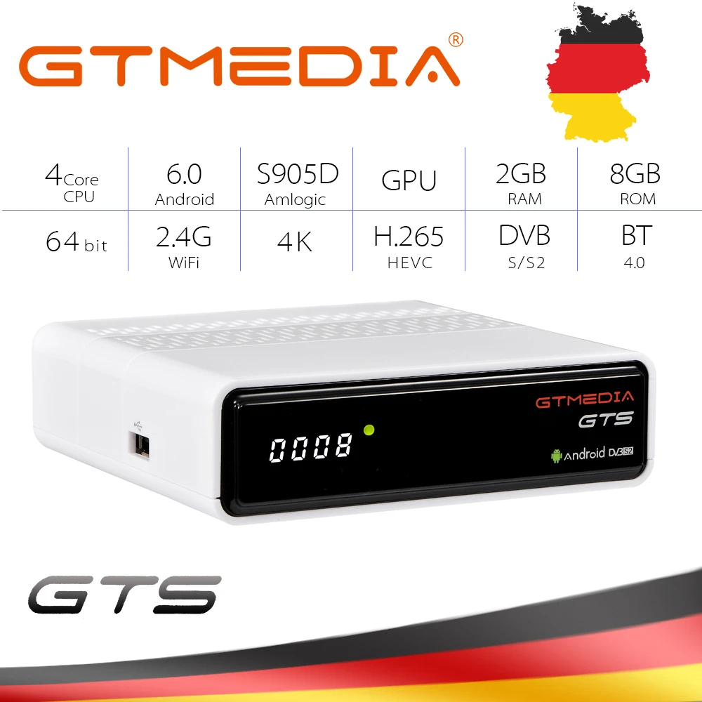 GTMEDIA GTS Android 6,0 Smart tv BOX S905D 1G/8G телеприставка 4K 3D H.265 Wifi Поддержка интерактивное телевидение CCcam Netflixmedia плеер ТВ приемник