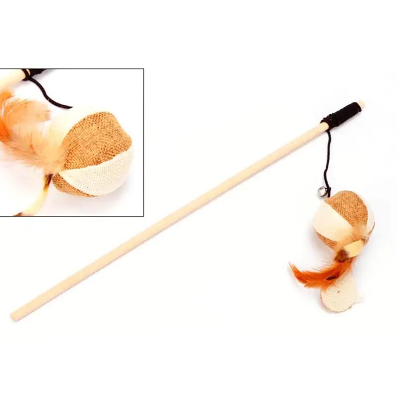 New Pet Cat Toys Funny Wooden Stick Dangle Mouse Ball With Feather Bell Interactive Cat Games Elastic Rope Toys 1 Pcs