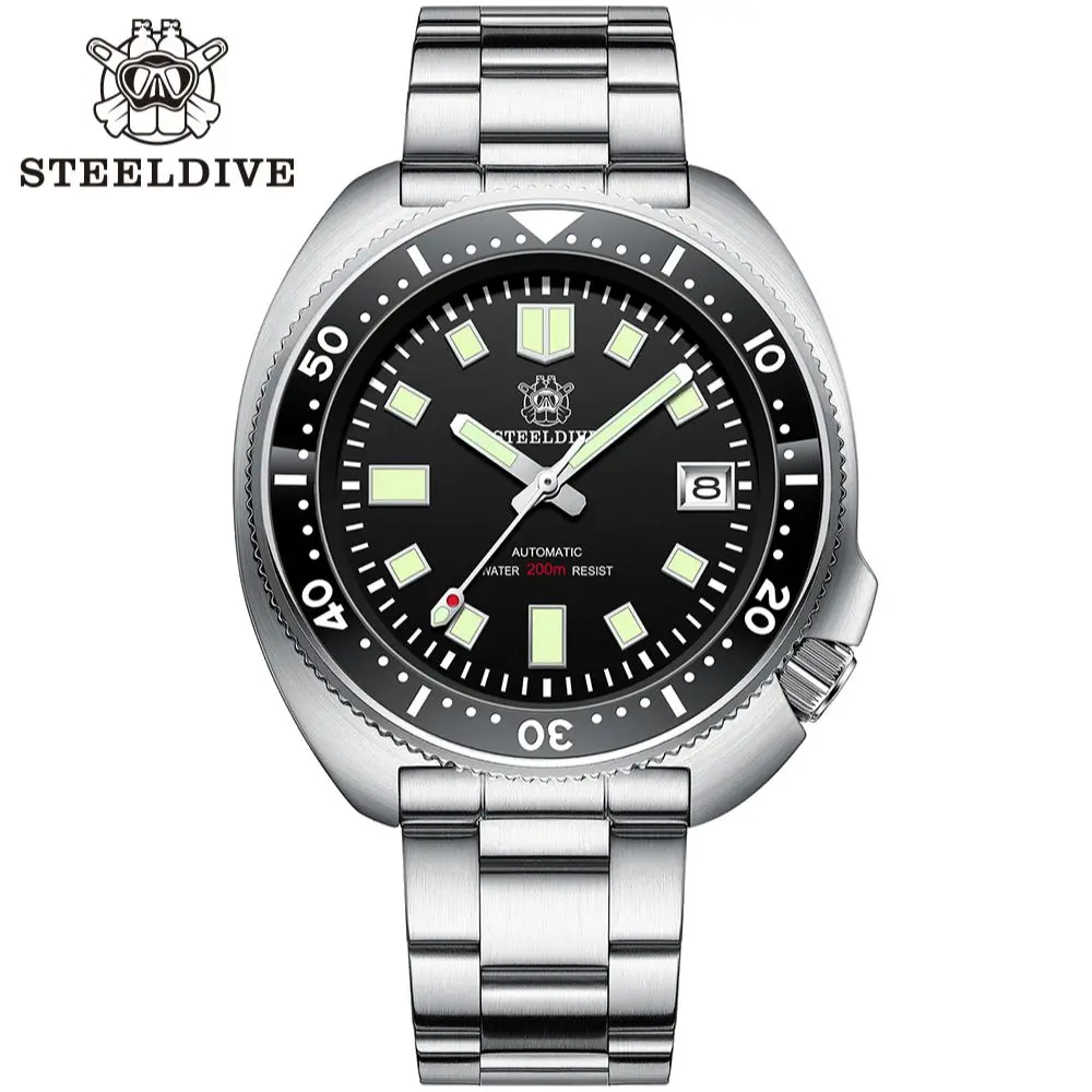 Mens Watch Automatic Mechanical STEELDIVE NH35 Japan-C3 Stainless-Steel Luminous 200M