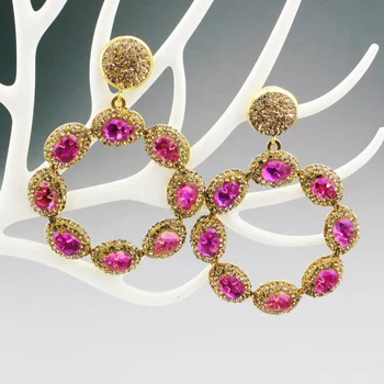 

5pair/lot Fashion crystal pave round large earring,beautiful color glass with crystal pave earring cheap wholesale