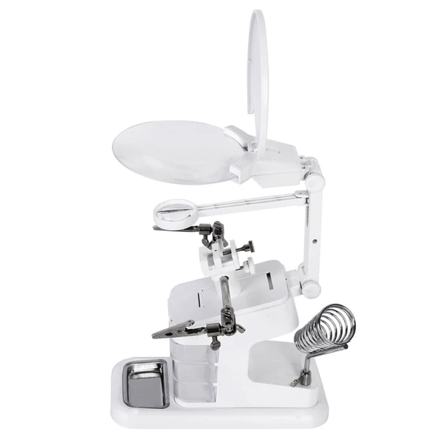 Soldering Iron Welding Magnifying Glass 2 LED 3X 4.5X 25X Helping Hand Rework Magnifier with 3 Tools Boxes Desk Station Repair FDJ0042-2