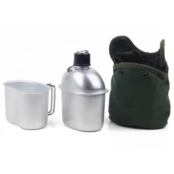 

0.9 L Aluminum Military Canteen Portable Outdoor With Cup Green Cover Camping Hiking Picnic Hiking Travel Portable Accessories