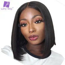 Луффи 13x6 Синтетические волосы на кружеве человеческих волос парики короткие Боб 150% предварительно вы глубокий часть синтетические волосы прямые перуанские Волосы remy для Для женщин