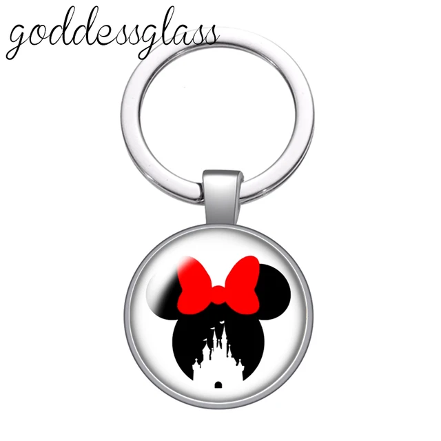 디즈니 사랑 미니 마우스 커플 공주 귀여운 유리 카보숑 키체인
