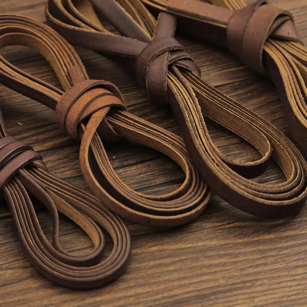 Retro Genuine Leather Cord 1.5-10mm Round/Flat Strand Cow Leather Rope Natural Brown Color DIY Jewelry Sewing Supplies 2Meters
