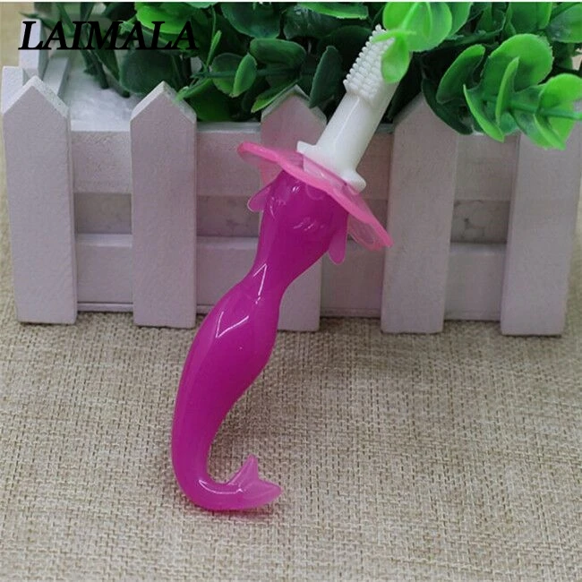 Rose Red Seahorse Сжимающая зубная палка детская силиконовая игрушечная зубная щетка Русалка мультфильм детские товары Мягкая зубная щетка безопасная - Цвет: Rose Red Seahorse