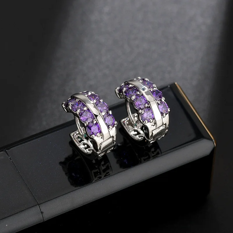 11,11 обруч Сережки для пирсинга с разноцветным кубическим Цирконом для девочек Свадебная вечеринка модные серьги женские аксессуары bijoux подарок - Окраска металла: Purple
