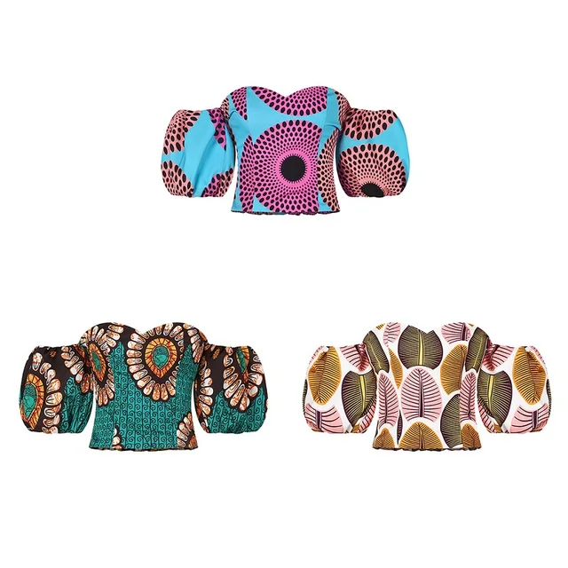 Bambi African Print  Off Shoulder Crop Top - Image 6