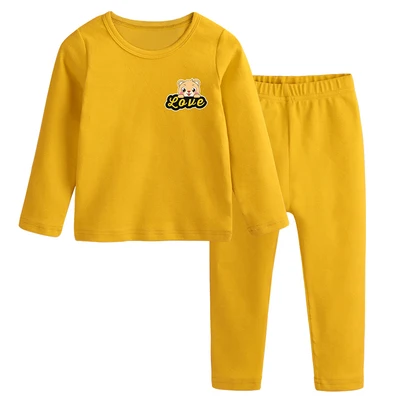 love yellow Комплекты одежды для малышей от 2 до 10 лет подштанники, комплекты одежды зимние теплые хлопковые комплекты одежды для мальчиков и девочек Домашняя одежда, нижнее белье - Цвет: love yellow