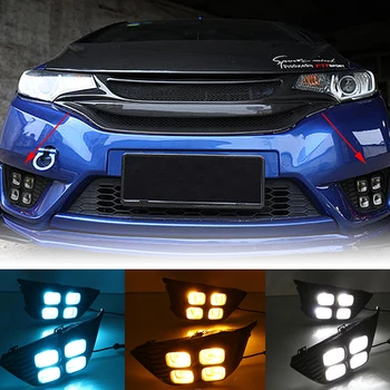

1 Set 12V LED DRL Car Daytime Running Lights With Yellow Turn Signal Blue Fog Lamp Function For Honda Jazz Fit 2014 2015 2016