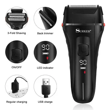 

SURKER Electric Razor for Men Rechargeable Cordless Electric Shaver Trimmer Foil Shaver w/ Precision Trimmer LED Display Wet Dry