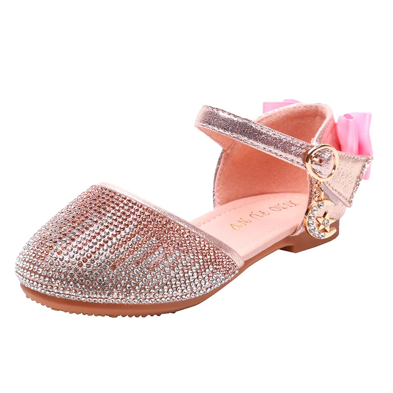 

Girls' Soft Bottom Rhinestone Sandals 2020 New 4-10y Children's Shiny Flat Shoes Party Performance Dancing Princess Sandals