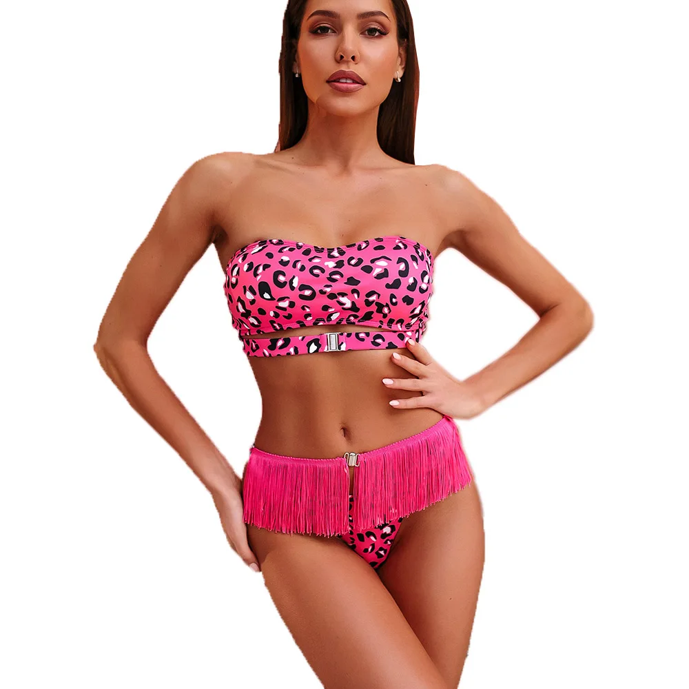 

2020 New Sexy Bikinis Tassels Women Swimwear Push Up Swimsuit Halter Top Biquini Padded Bathing Suit Leopard Brazilian Swim Wear