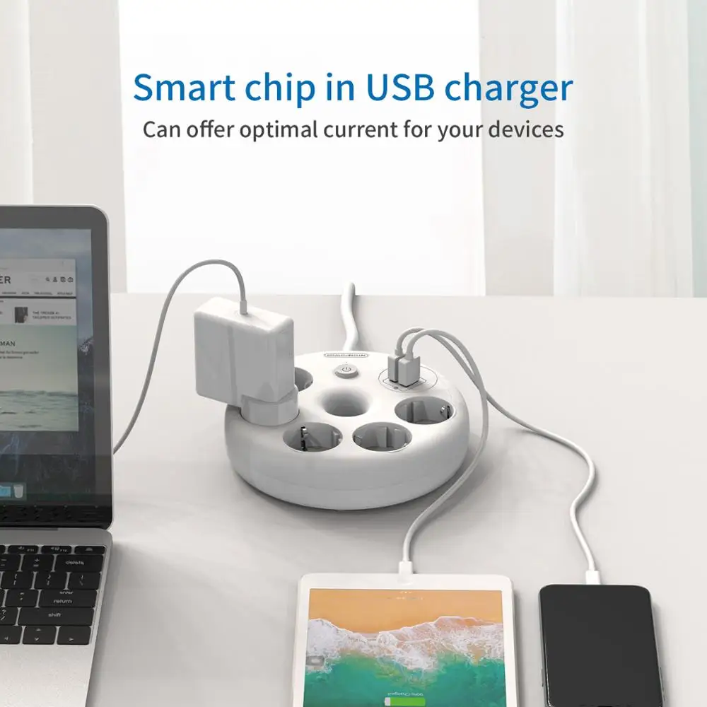 NTONPOWER Smart USB Power Strip Wall Mounted EU Plug Power Extension Cord 5 AC Socket 2 USB Charger Network Filter for Home