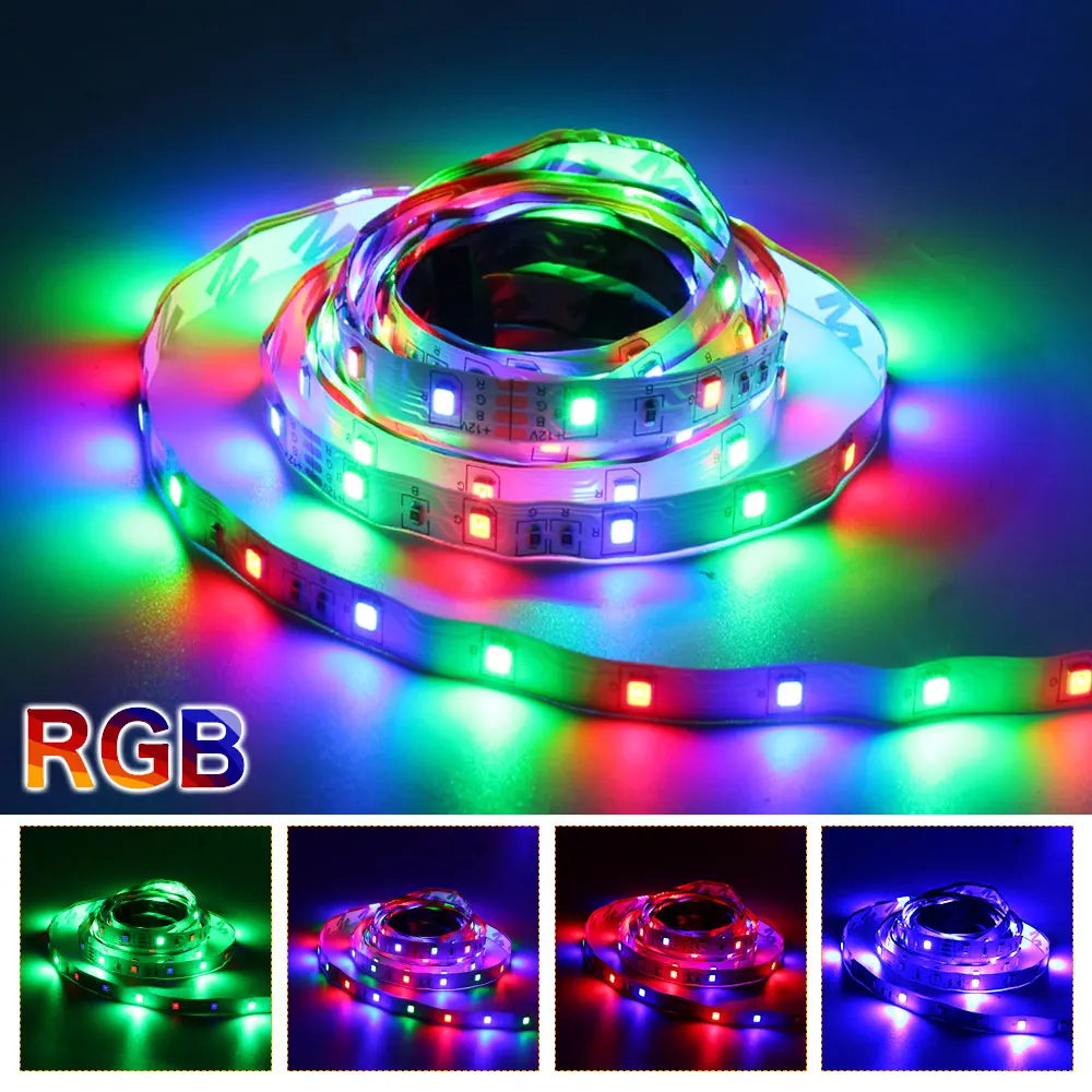 5 м Светодиодная лента светильник RGB 5050 SMD 2835 DC 12 В гибкая лента 60 светодиодный/м светодиодный светильник RGB лента диод пульт дистанционного управления с адаптером