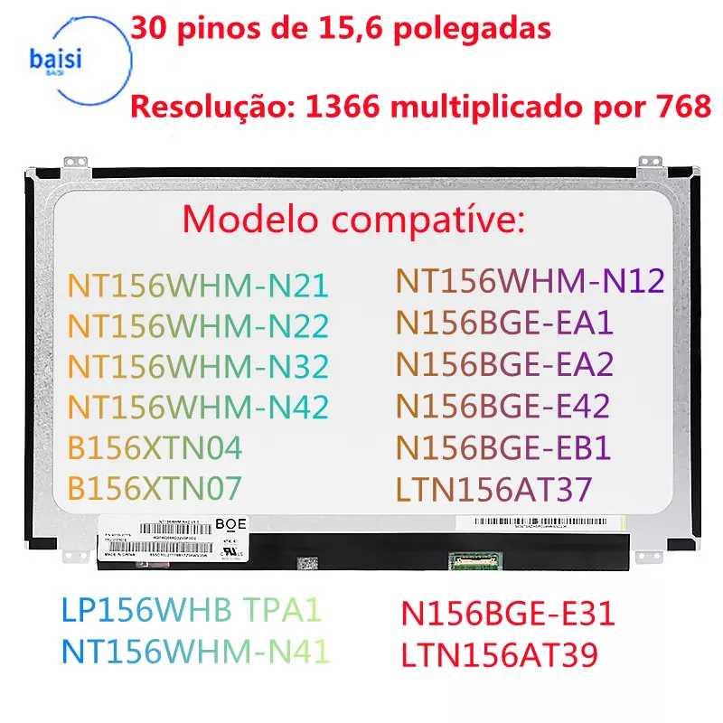ORIGINAL 30 PIN 15.6 SLIM N156BGE-EA1 EA2 EB1 E41FIT NT156WHM N42 N22 N21 N12 LP156WHU TPD1/WHB TPA1 B156XTN03.5/07.0 LTN156AT37