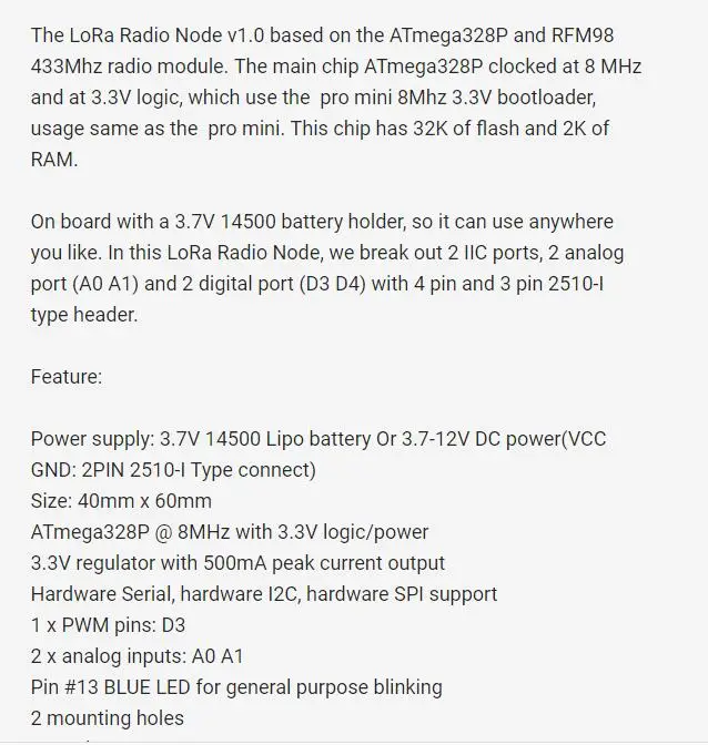 LoRa радио узел v1.0 RFM95 RFM98 Ra-02 SX1276 Sx1278 433/868/915 МГц 2,4G беспроводной модуль узла ATmega328P 14500 чехол для аккумулятора