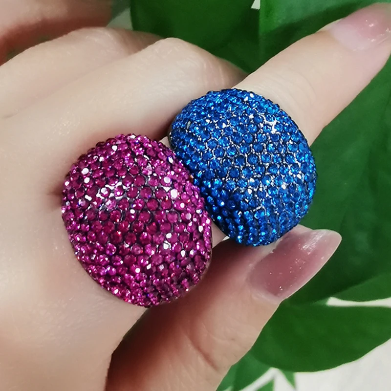 Full Cubic Zircon Stones Big Rings For Women Party Fashion Jewelry Female Accessories Hot Pink
