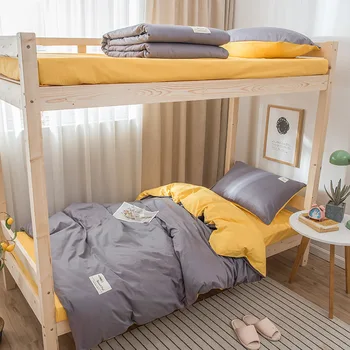 

Ins solid cotton three piece bed sheet and quilt cover 1.2m single dormitory student pure cotton