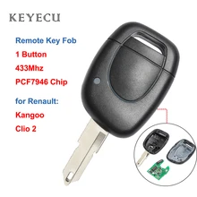Keyecu chave remota para renault, chave automotiva remota com 1 botão 433mhz com chip pcf7946 para renault clio 2 2010-2019, para kangoo 2002-2004