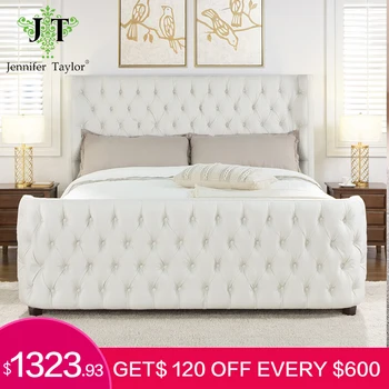 

Jennifer Taylor Home Brooklyn Queen Tufted Bed Antique White High Quality Material Selection Provide Durability