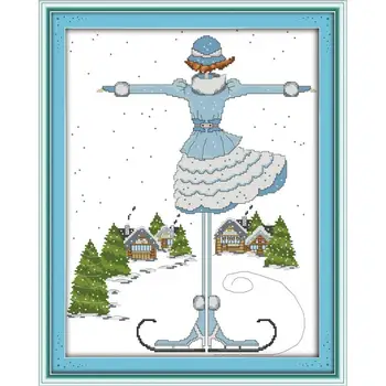 

Skiing cartoon decor painting counted print on canvas DMC 14CT chinese Cross Stitch kits embroidery needlework Set home decor