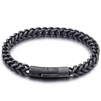 

Retro Men's Square Black Bracelet 8MM Thick Men Chain Cool Black Stainless Steel Punk Bracelets Men Vintage Biker Jewelry Gifts