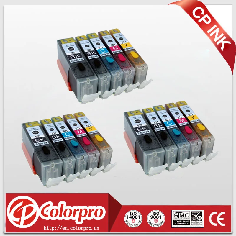 15PK 520 521 картридж со съедобными чернилами для принтера Canon pixma IP3600, IP4600, IP4700, MP540, MP550, MP560, MP620, MP630, MP640, MP980
