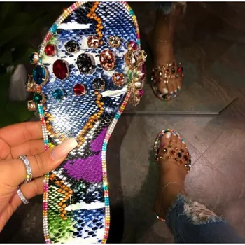 

2020 New Women Transparent Crystal Flat Summer Slippers Ladies Open Toe Sansals Woman Comfortable Casual Fashion Shoes Female