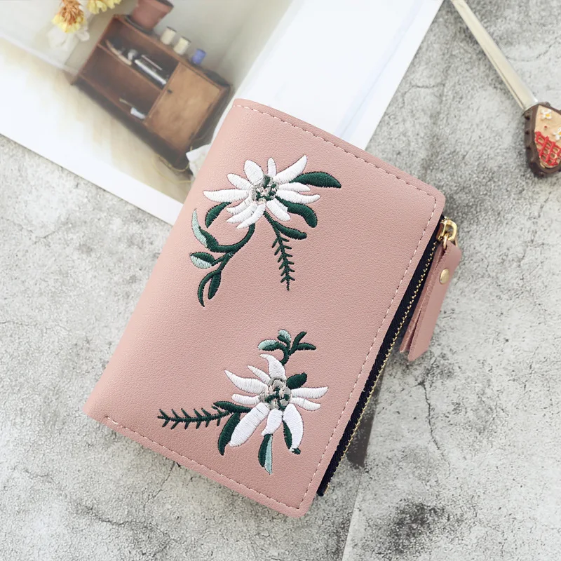 New Women's Wallets Print Flower Short Wallet For Woman Zipper Mini Coin Purse Ladies Small Wallet Female Leather Card Holder leather wallets for women Wallets