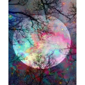 

Diamond Painting Round 5D DIY Cross Stitch Art Purple Moon Embroidery Souvenir Kits Art