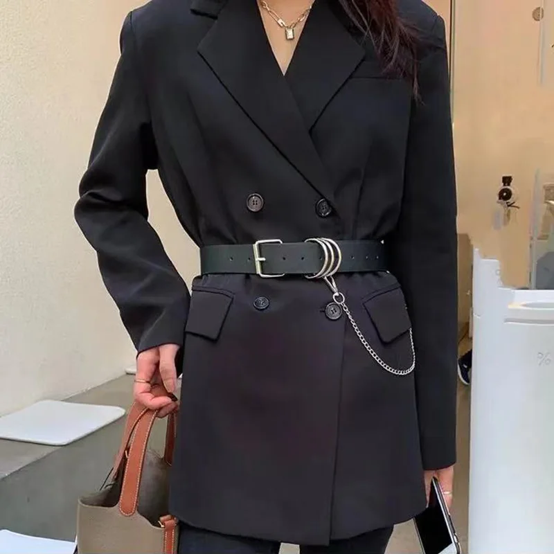 Fashion Punk Women Trend Gothic PU Leather Harness Belts Silver Chain Accessories Trousers Casual Black Ladies Female Waistband women wide belt harness fashion vintage waist big pin buckle belts jeans red ladies dress leather corset belt waisband