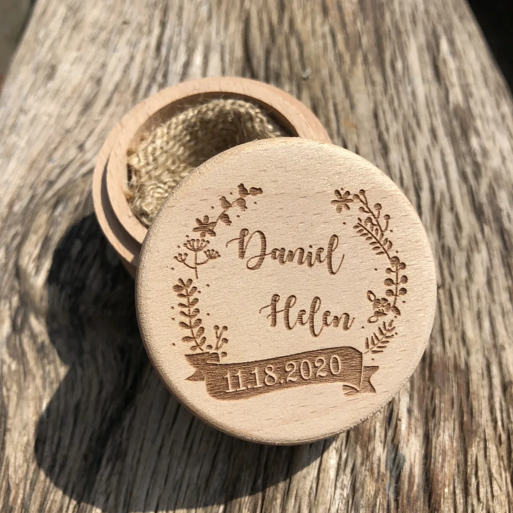 Personalized Rustic Wedding Wooden Ring Box Holder Custom Bride Groom Name Date Bearer Box Engagement Anniversary Gift
