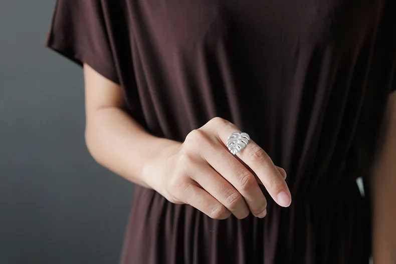 INATURE 925 пробы серебряные модные кольца Monstera лист для женщин Свадебные ювелирные изделия