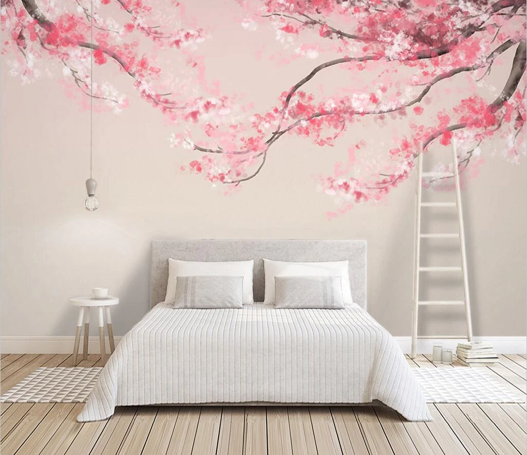 桜の水彩画 ロマンチックな壁画 森の装飾画 家の装飾 3d壁紙 壁紙 Aliexpress