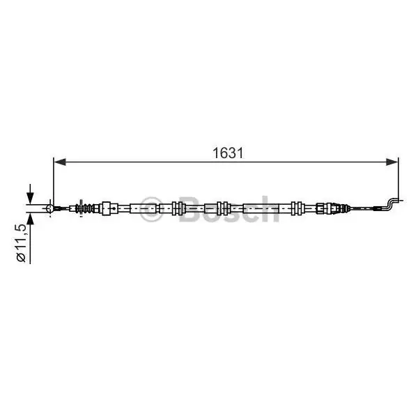 Трос ручного тормоза VW T5 09- 1631мм BOSCH 1 987 482 376