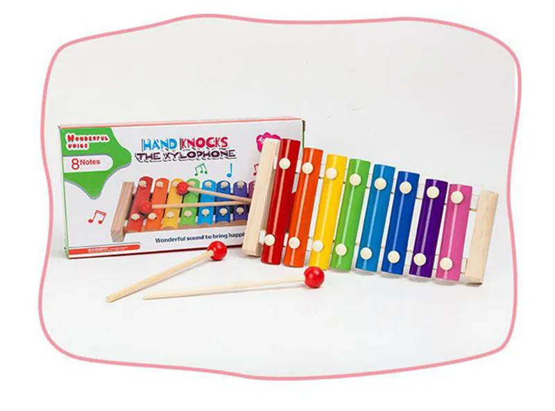 Детские Красочные Музыкальные игрушечные инструменты для малышей, милые ксилофон, Развивающие деревянные игрушки