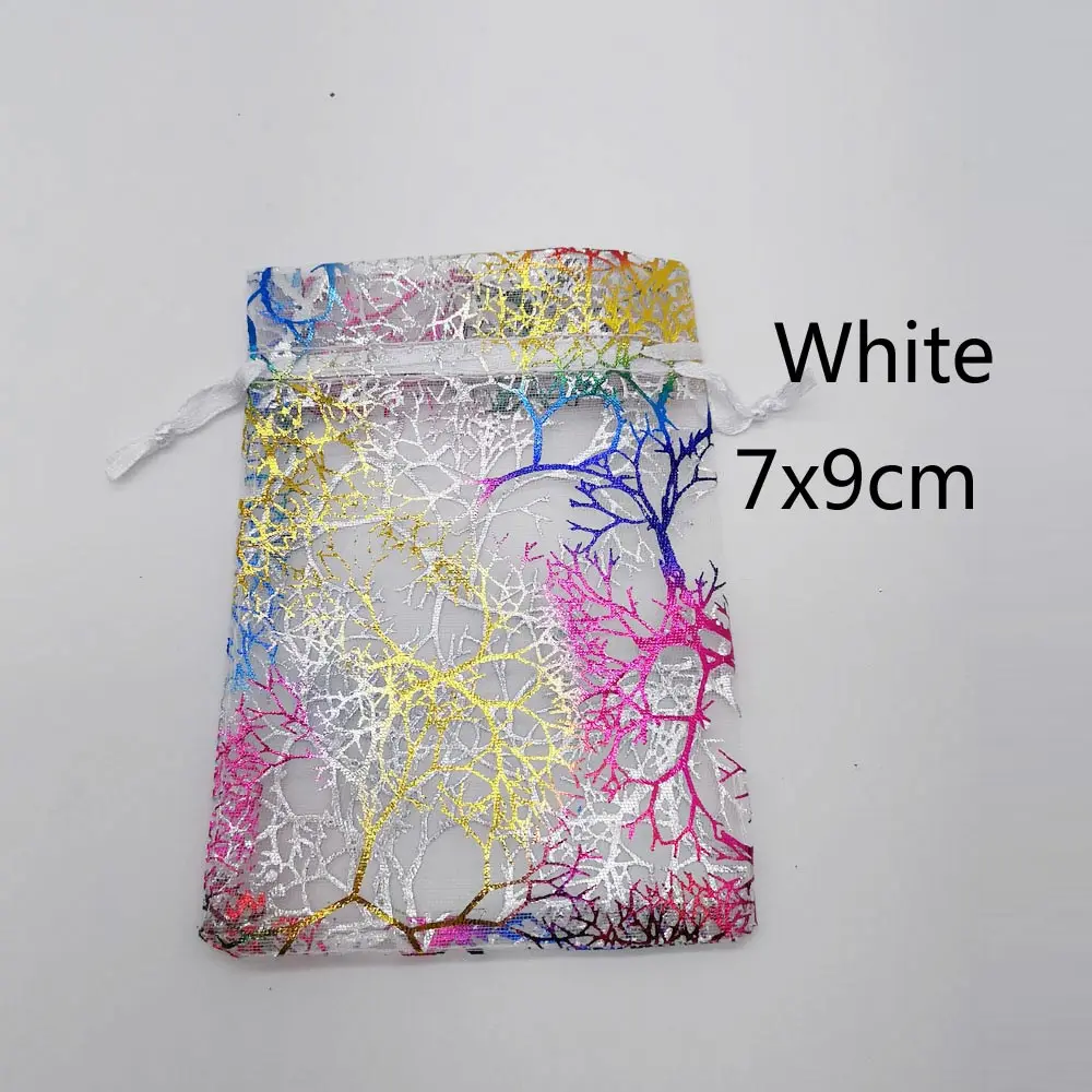500pcs 화이트 산호 Organza 가방 Drawstring 파우치 가방 주최자 보석 상자 선물 월요일 크리스마스 쥬얼리 디스플레이 포장 가방