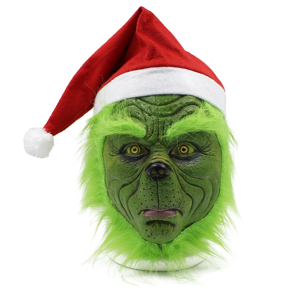 Смешной Grinch палантин Рождественская маска для вечеринки Косплей шляпа рождество полный голова латексная маска с далее взрослый костюм Grinch маска реквизит