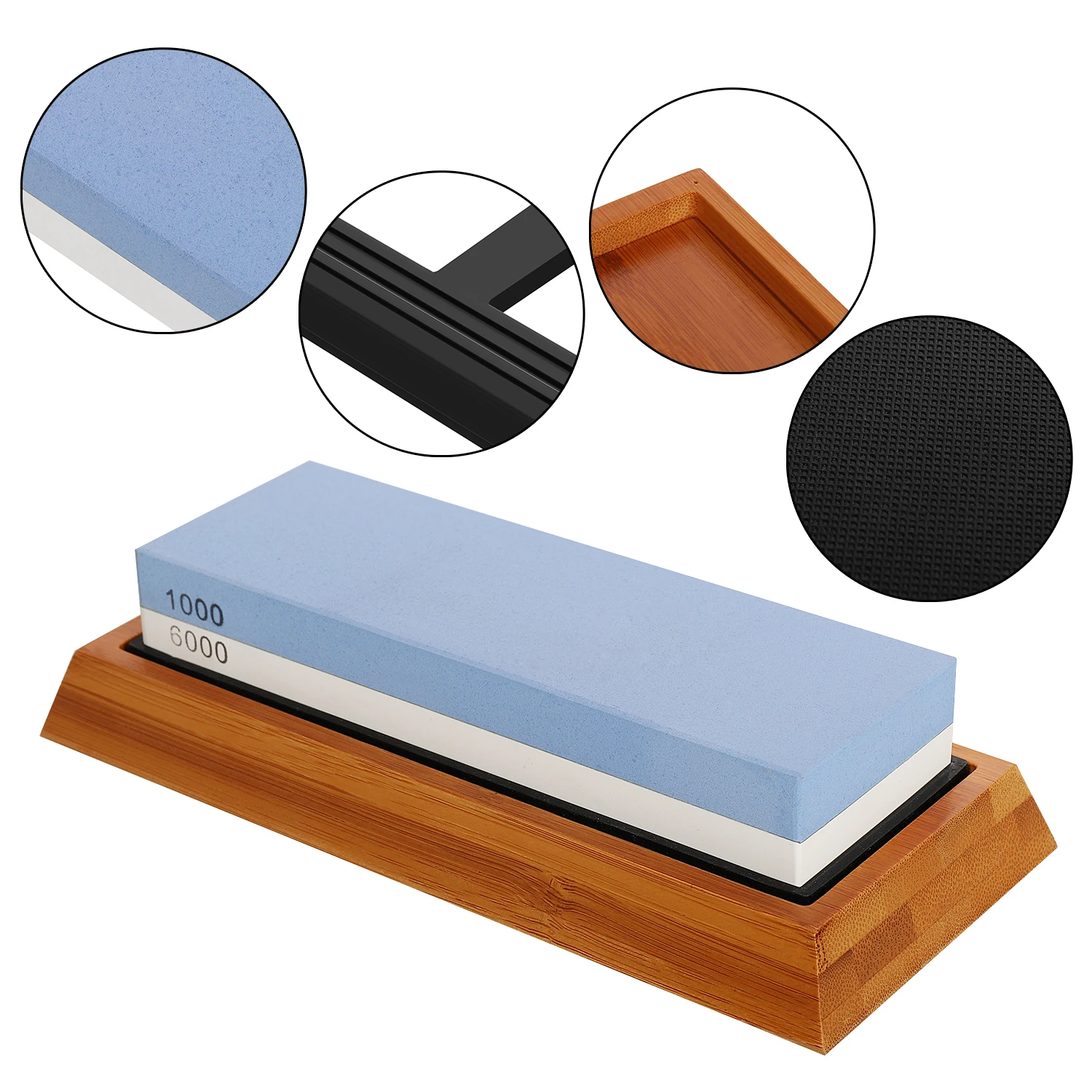 Schleifhilfe 1000/6000 Bambusbasis кёрнунг 180 × 60 × 30 мм Doppelseitiger Schleifstein Abziehstein Wetzste Silikonhalter
