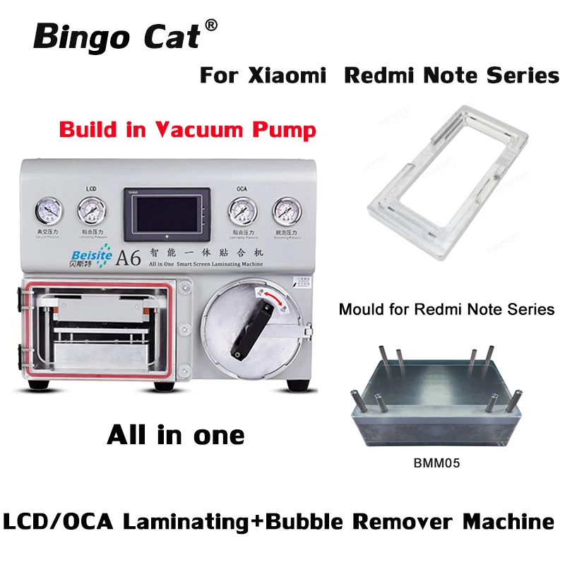 

A6 All in One LCD Screen Laminator Laminating Bubble Remover Machine for Cell Phone Xiaomi Redmi note4 5 6 7 7a Screen Refurbish