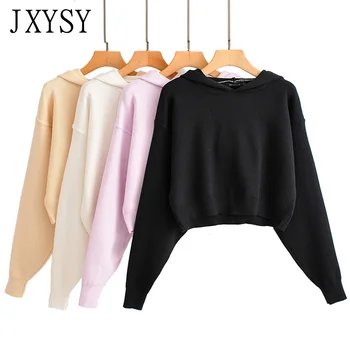 

JXYSY Sweatshirt Women Hoodies 2019 Autumn Winter Casual Simple Solid Basic Hooded Female Sweatshirt Women Pullovers Tops