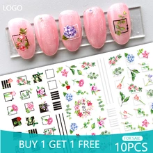 

10PCS Flowers Nail Art Stickers Black and White Line Nail Stickers Art Decoration Applique Leaf Self-adhesive Nail Slider