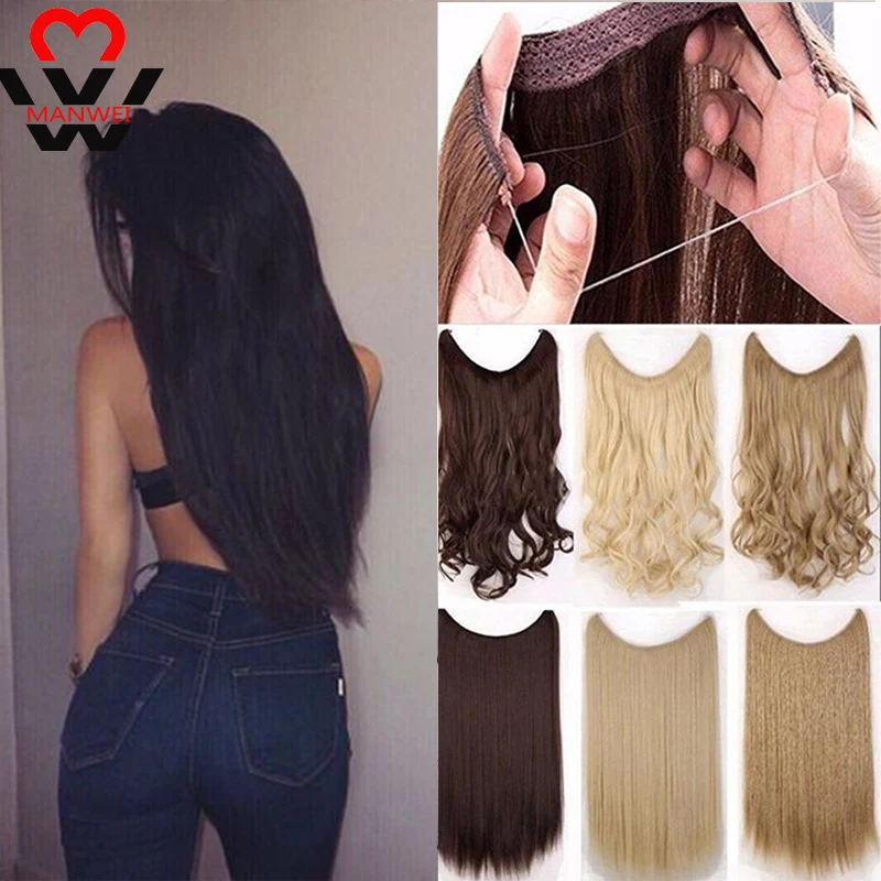 Длинные волосы MANWEI на заколках для наращивания, прямые синтетические волосы, черный, коричневый, фиолетовый, красный